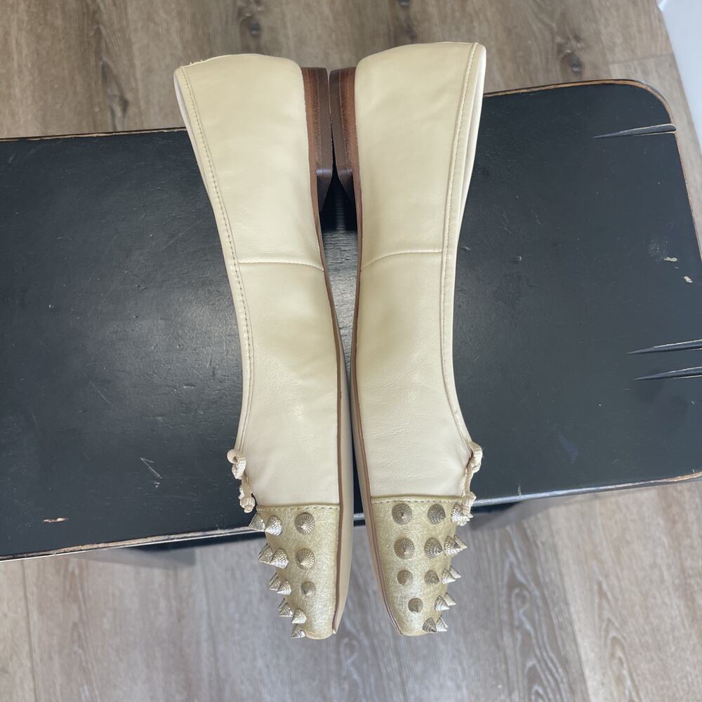 Sam Edelman Monet Ballet Flats SZ 10.5 Tan Gold Studded Summer Sand Nude Bow Log - Picture 7 of 12